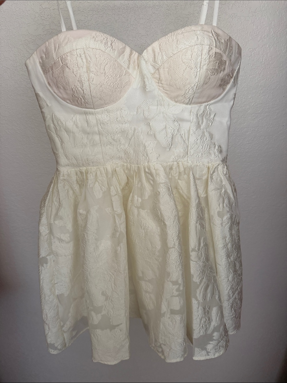 Showpo Cream Lace Bustier Mini Dress